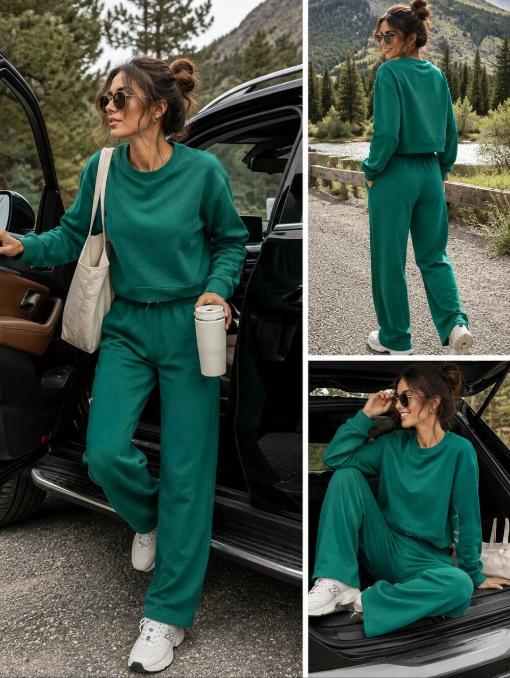 LINE Women's Emerald Green Pantsuit - Cozy Two-Piece Set